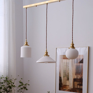 Dropshipping Shopify Vintage Ceramic Pendant <b>Light</b> Nordic Single Head Copper Body LED Warm Lamp For <b>Dining</b> Room Bedroom Decor - Product Image 5