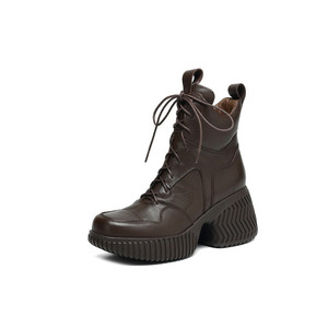 Meilleures ventes : Bottes mi-mollet décontractées en cuir de vachette pleine fleur, couleur unie, style rétro, avec ceinture décorative, imperméables, antidérapantes, à talon épais et confortable - Product Image 2