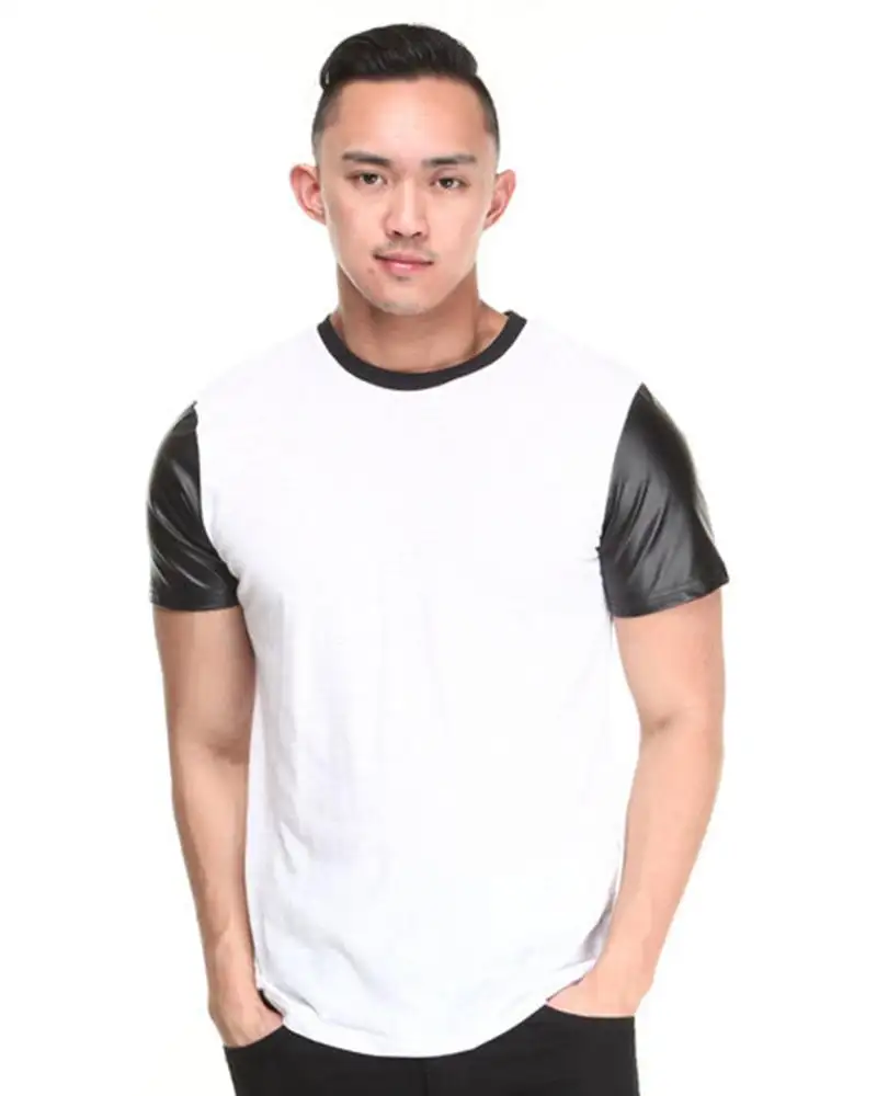 Leather Sleeve plain Casual t Shirts For Boys Mens Leather T Shirt Custom Design Short Sleeves Pu Leather T Shirt