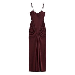 ZEVITY Nouvelle Robe Midi Femme Été 2026, Sexy et Tendance, Col Cœur, Volants, Plissée, Coupe Ajustée, Style Corset, Silhouette Crayon, à Bretelles - Product Image 1