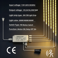 Strip Lampu 3000K 4000K 6000K dengan Sakelar Sensor Gerak PIR 12V24V dan Adaptor Daya 110V 220V untuk Kabinet/Lemari Pakaian Colokan EU/US