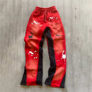 Flare Sweat Pants Custom Streetwear 100% Cotton French Terry Wholesale Vintage Print Distressed Acid <b>Wash</b> Flare Sweatpants Men - Product Image 3