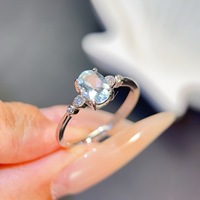 Factory Wholesale Custom 925 Sterling Silver Women's Wedding Party Ring Natural Aquamarine Silver Plated Fine Engagement Gift