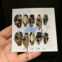 Ongles à pression 3D de luxe à couverture complète, papillon doré, gros diamant, acrylique, alliage ABS, longs talons aiguilles, faits à la main