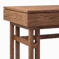 Bureau Japandi en bois massif 150 cm, grande table de maison avec 3 tiroirs et cadre architectural pour intérieurs d'appartements haut de gamme