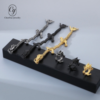 Ensemble bague et bracelet pour homme style ethnique chinois en acier inoxydable, motif dragon torsadé, bijoux de mode, vente en gros