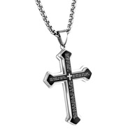 Collier croix en acier inoxydable pour homme, gravé d'un verset biblique, pendentif croix double couche, bijoux religieux chrétiens, cadeau
