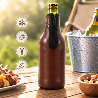 Étui isotherme personnalisé en néoprène pour bouteille de bière, en cuir PU avec fermeture éclair, pour cadeaux promotionnels de boissons