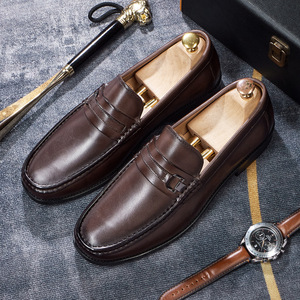Mocassins à enfiler pour hommes en cuir, à semelle en caoutchouc, <span class=keywords><strong>style</strong></span> britannique vintage, couleur polie, chaussures <span class=keywords><strong>bateau</strong></span> décontractées et respirantes - Product Image 3