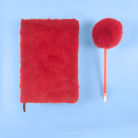 Carnet miniature à feuilles mobiles couleur dessin animé avec couverture en peluche et stylo pompon, 80 feuilles, journal étudiant pour enfants avec boîte cadeau