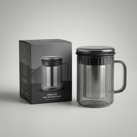 Tasse à thé en verre en gros avec infuseur 350 ml, tasse isotherme en borosilicate avec filtre à thé en acier inoxydable 304 et couvercle en verre