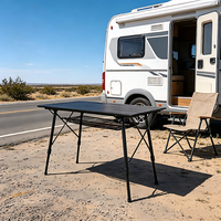 Meubles d'extérieur, table de camping pliable légère, cadre en aluminium, plateau enroulable, hauteur réglable, sac de transport, sangle, 90 x 53 cm