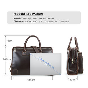 Aangepaste Volkoren Olie Gelooid Echt Lederen Aktetas Kantoortas Voor Heren 14.2 ''Laptop Handtas Met Afneembare Schouderband - Product Image 3