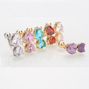 Joyas para piercing: Anillo de ombligo de cobre verde con circonita de doble corazón y corazón de melocotón - Product Image 2