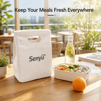 Sac à déjeuner bento promotionnel en coton avec doublure perlée en aluminium, poignée découpée, forme trapèze, beige, fournisseur de bureau, direct usine, OEM ODM