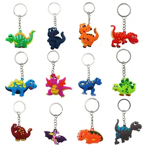 New design creative cute cartoon anime 3d dinosaur Rubber PVC keychain Rings Plastic Key holder