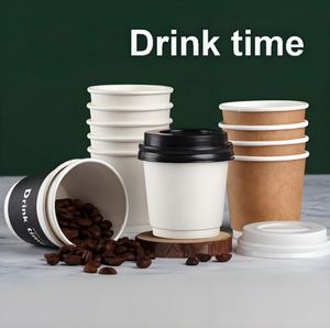 Gobelets à café et à thé jetables écologiques à double paroi avec couvercles, logo personnalisé, 8oz 10oz 12oz 16oz OEM ODM - Product Image 2
