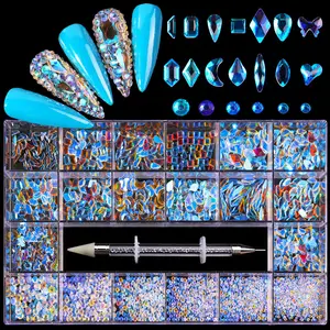 New Design 3000pcs Nail Art Rhinestones Box Fancy Crystal AB Rhinestone Kits Flatback Glass Rhinestone For Nail Art