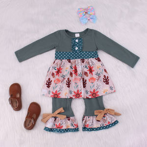 루오카 OEM 긴팔 녹색 물방울 무늬 꽃무늬 아기 여자아이 롬퍼 - Product Image 2