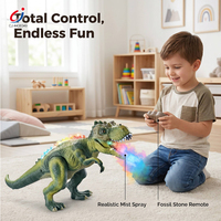 Chengji Dinosaure T-Rex animé télécommandé en plastique, design cool, avec fumée 7 couleurs, marche, lumières, sons et pulvérisation