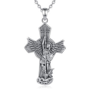Merryshine 925 Sterling Silver Religious Jewellery Non Tarnish Cross Caravaca Protect Chain <strong>St</strong> <strong>Michael</strong> Sword Shield <strong>Necklace</strong> - Product Image 1