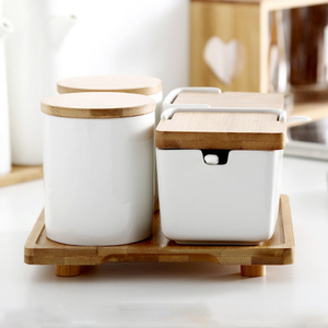 Ensemble de Pots à épices en céramique, 6 pièces, Condiments, <span class=keywords><strong>vinaigre</strong></span> huile de <span class=keywords><strong>vinaigre</strong></span>, récipient de stockage d'assaisonnement avec couvercle en bois étanche - Product Image 3