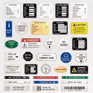 Plaque signalétique personnalisée en aluminium brossé avec logo, étiquette d'équipement industriel, plaques de données en acier inoxydable estampées, étiquettes de numéro de série - Product Image 1