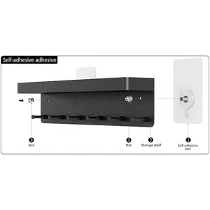 Portachiavi in acciaio inossidabile portachiavi portachiavi con adesivo 6 ganci Set portachiavi da parete nero - Product Image 2