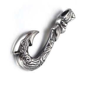 Collier pendentif en forme de crochet de poisson celtique en acier inoxydable plaqué argent vintage pour enfants, bijoux punk hip hop nordiques - Product Image 4