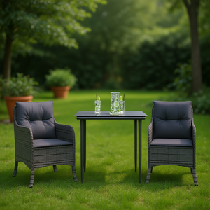 Ensemble de salle à manger de jardin moderne 2 places, mobilier d'extérieur résistant aux intempéries, structure métallique, style osier gris - Product Image 2