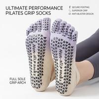 Chaussettes de yoga et de Pilates antidérapantes personnalisées OEM pour femmes, à faible MOQ, avec sangles, cinq orteils, pour barre, fitness, reformer, studio, en coton, antidérapantes