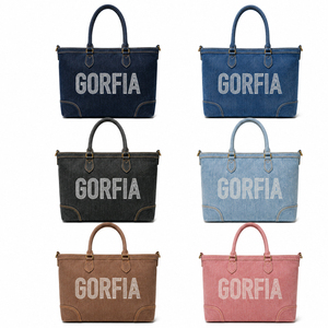 Sac à bandoulière en toile denim avec broderie personnalisée du logo Gorfia Manufacturer, nouvelle collection. - Product Image 2