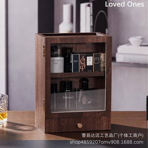 Wooden Men's Cologne <b>Storage</b> <b>Box</b> With Acrylic Window And <b>Drawer</b> For Fragrance Display Brown Rectangular Standing Type - Product Image 4