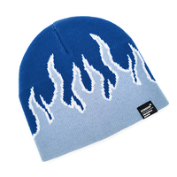 Custom Flame Design Jacquard No Cuff Skull Cap Cuffless Beanie Hat Sports Skullcap