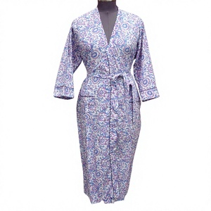 Kimono Tradicional de Algodón, Largo, Cuello en V, con Cinturón y Bolsillo, Estampado Animal/Floral, Secado Rápido, Vestido Cómodo para Mujer - Product Image 1