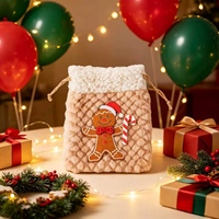 Weihnachtliche Geschenktasche mit Kordelzug, Plüsch-Lebkuchenmann-Design, Sherpa-Besatz, Süßigkeiten-Beutel, Festliche Partydekoration
