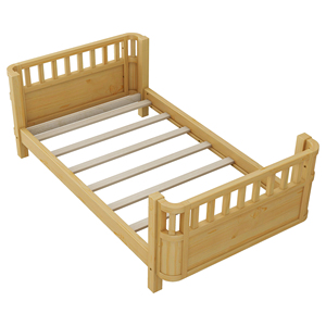 Cama Individual Segura para Niños de Madera Maciza Resistente <span class=keywords><strong>con</strong></span> Barandilla Anticaídas, Cama Individual para Dormir Juntos - Product Image 6