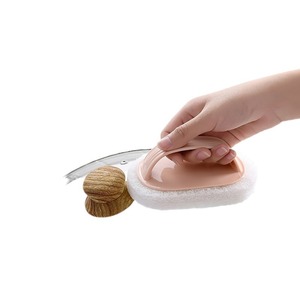 Solid Color Striped <b>Handle</b> Cleaning Brush <b>Sponge</b> Rectangle Kitchen Scrubber Stain Removal Pad - Product Image 5
