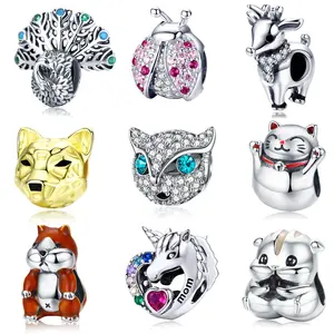 925 Sterling silver cat dog animal head accessories jewelry pendant designer charms for diy bracelet