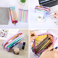 Sac de maquillage de voyage portable pour femmes, tendance, durable, en TPU, motif laser bonbon, poignée souple, fermeture à glissière