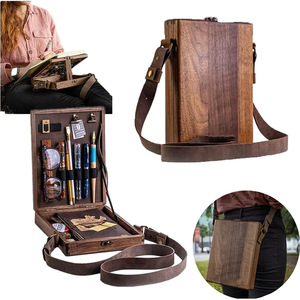 Bolso Bandolera de Madera Rectangular, Color Quemado Intenso, Caja de Almacenamiento para Dibujo, Maletín Portátil para Escritor, Uso en Exteriores - Product Image 1