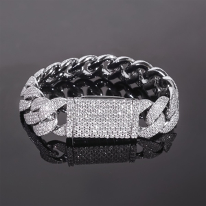 Custom 20mm 925 Sterling Silver Cuban Link <b>Chain</b> <b>Iced</b> <b>Out</b> Full Setting Moissanite Cuban Bracelet - Product Image 4