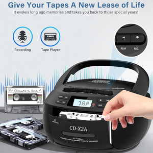Lecteur de cassettes et de CD portable avec radio AM/FM pour son stéréo, télécommande, prise casque, compatibilité stéréo - Product Image 4