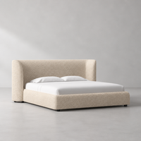 Lit capitonné incurvé de luxe moderne - Cadre de lit King Size en tissu bouclé haut de gamme pour villas et hôtels de prestige