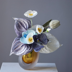 Nordic Modern Blown Thick Bottom Mouth Colorful <b>Mini</b> Ornaments Wide Mouth Table Surface Hydroponic Black White Crystal <b>Vase</b> - Product Image 1