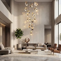 Lustre moderne en cristal K9 et laiton pour escalier en spirale de villa, personnalisé en usine, idéal pour hall d'hôtel