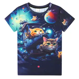 Custom Logo Fly the Sky Kitten Children's T-shirt Wholesale Private Label Print Sublimated Cast Of Cats T Shirt For Boys Girls