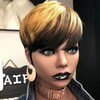 Perruques courtes en cheveux humains de couleur ombrée, fabriquées à la machine, coupe courte, cheveux brésiliens Remy, blond miel
