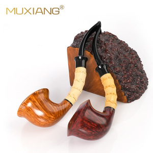 Muxiang Wooden Freestyle Pipe Boxwood Bamboo Joint Handmade Solid Wood Long Handle Reading Tobacco Smoking Pipe Set - Product Image 1