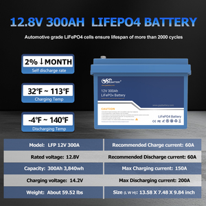 GSP <b>12V</b> 300Ah LiFePO4 <b>Battery</b> 3840Wh <b>Deep</b> <b>Cycle</b> Lithium <b>Battery</b> Built-in BMS For Solar Storage UPS RV Boat Home Emergency Power - Product Image 6